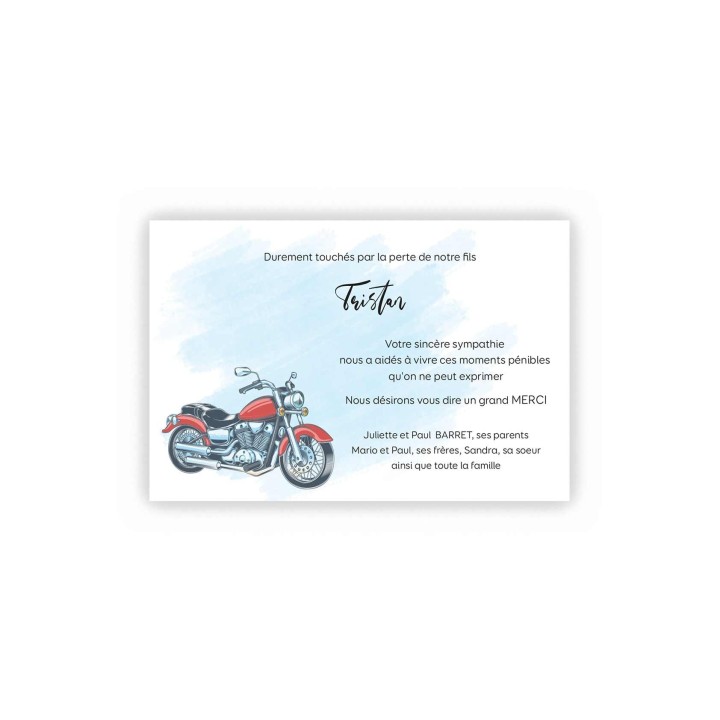 carte remerciement décès   DESIGN moto pour motards