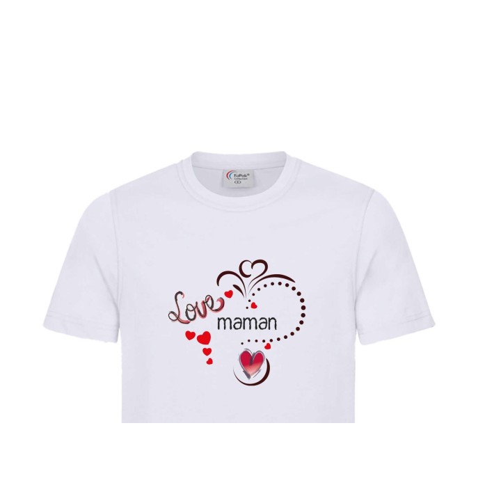 T-shirt blanc FLOCAGE  COEUR  pour le fête des mères des mamies, t-shirt anniversaire