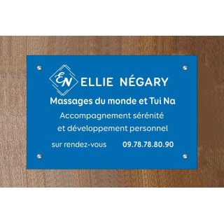 plaque pvc  économique FOND BLEU  gravure texte blanc