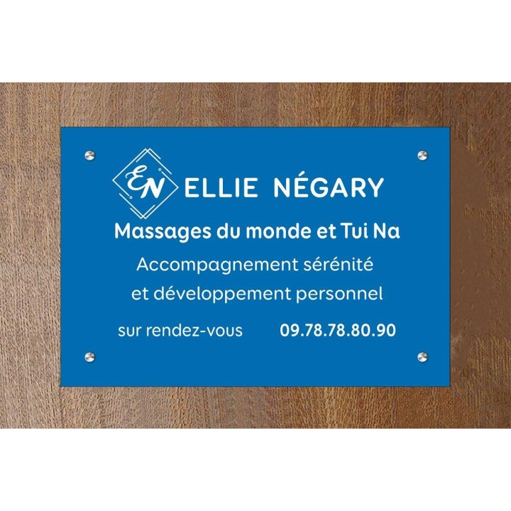 plaque pvc  économique FOND BLEU  gravure texte blanc