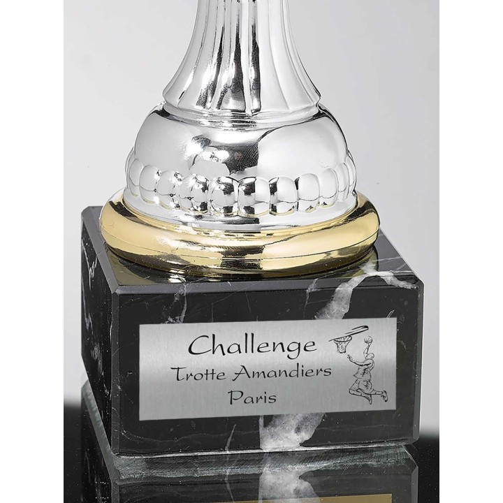 PLAQUE DE COUPE PERSONNALISEE BASKETBALL  COULEUR ARGENT