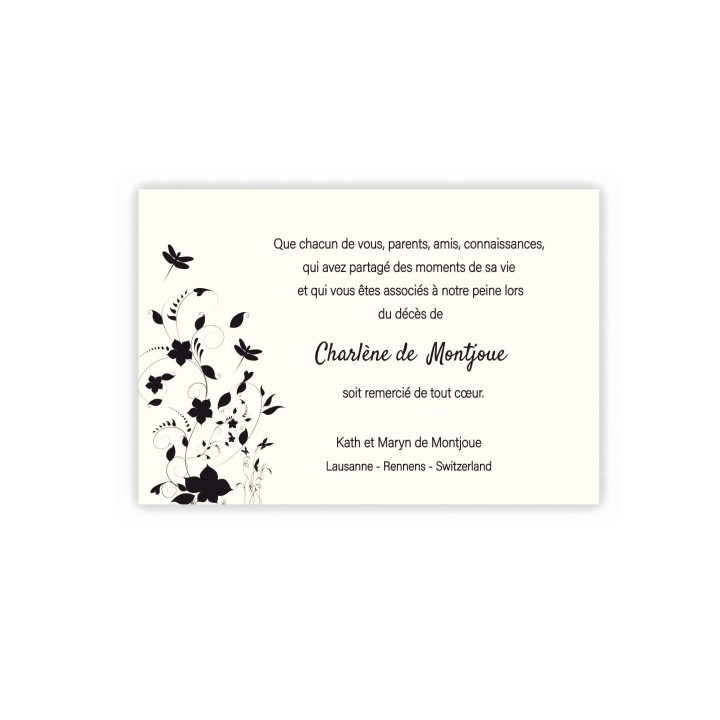 CARTE DE CONDOLEANCES BEAU FEUILLAGE HARMONIEUX NOIR ET BLANC