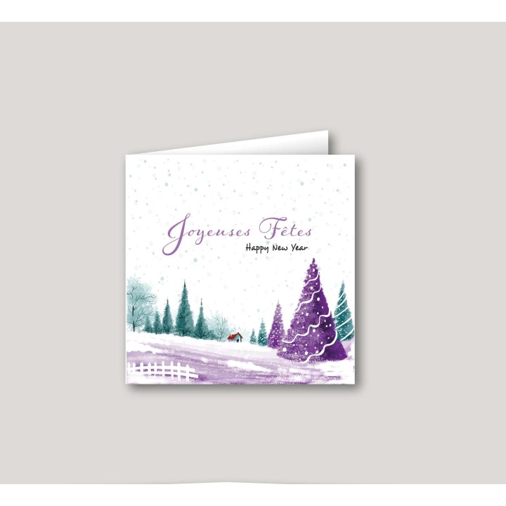 Carte de vœux PAYSAGE ENNEIGE DU CERCY, SIGNATURE DE JOYEUSES FETES