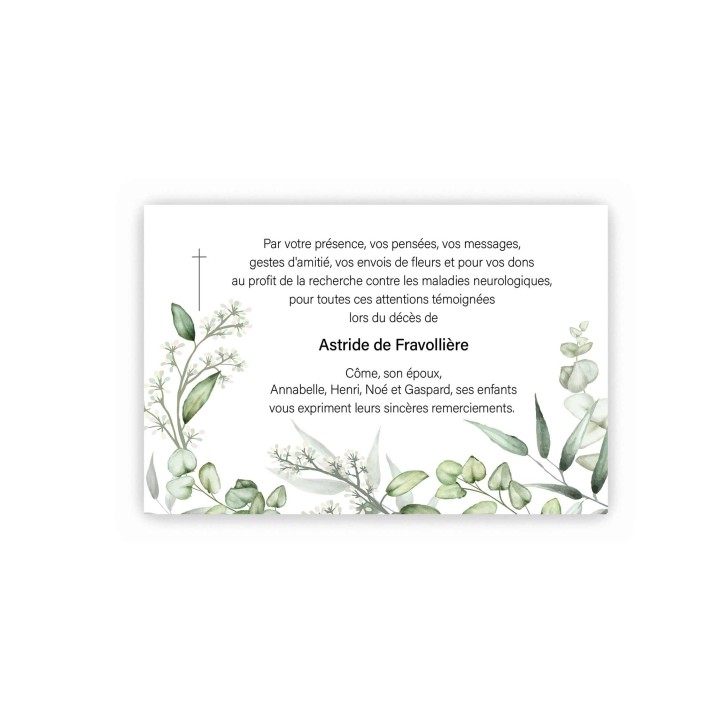 CARTE CONDOLEANCES DÉCÈS, délicat feuillage, IMPRIMEUR GRAVEUR DES ALPES