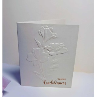 carte REMERCIEMENTS DECES,  FLEUR GAUFFREE 3D  fleurs, papier création  imprimeur-graveur-des-alpes.fr