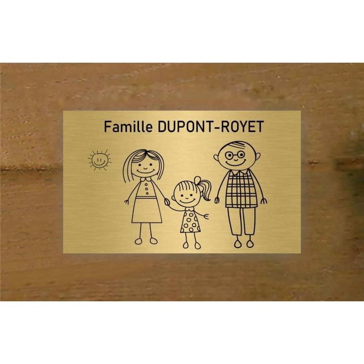 Plaque de Boîte aux Lettres OR  design FAMILLE de 3 personnes originale imprimeur graveur des alpes