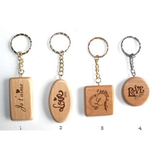 Porte clé en bois de hêtre cadeau écolo. économique gravé, rectangle, ovale, carre ou rond