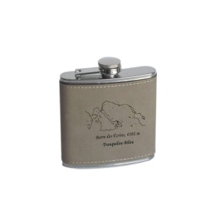 Flasque en acier revêtement simili cuir brun GRAVURE MONTAGNE BARRE DES ECRINS