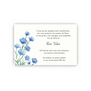 CARTE REMERCIEMENT DECES  FLEURS MYOSOTIS