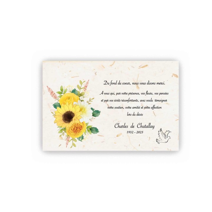 CARTE REMERCIEMENT DECES  FLEURS DE DALHIA ET  PAPILLON  VOL