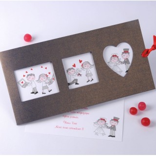 FAIRE PART mariage IRISE CENDRE  CHIC  3 FENETRES ET UN COEUR