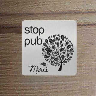 PLAQUE STOP PUB  argent  GRAVEE ARBRE DESIGN  a Grenoble