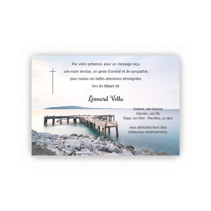 carte condoléances personnalisee  ponton sur mer et croix catholique