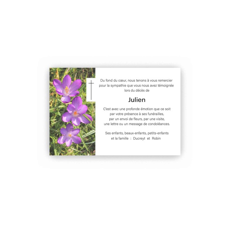 CARTE REMERCIEMENTS DECES FLEUR DE GENTIANES suite décès et de condoléances
