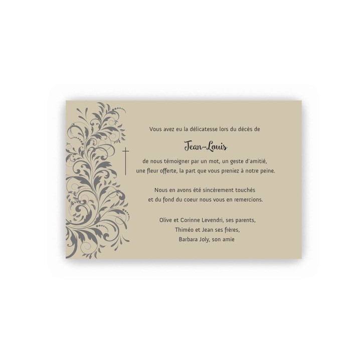 remerciement décès personnalise,  PAPIER KRAFT écologique design arabesque d'ART, imprimeur-graveur-des-alpes.fr