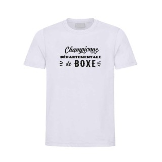 T-shirt blanc blanc DESIGN CHAMPIONNE  
DE BOXE