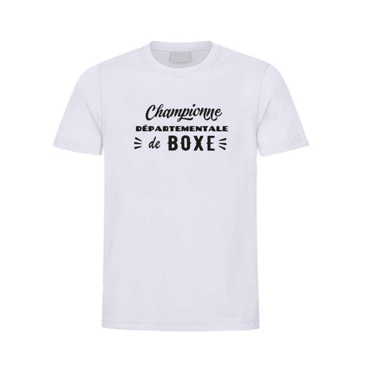 T-shirt blanc blanc DESIGN CHAMPIONNE  
DE BOXE