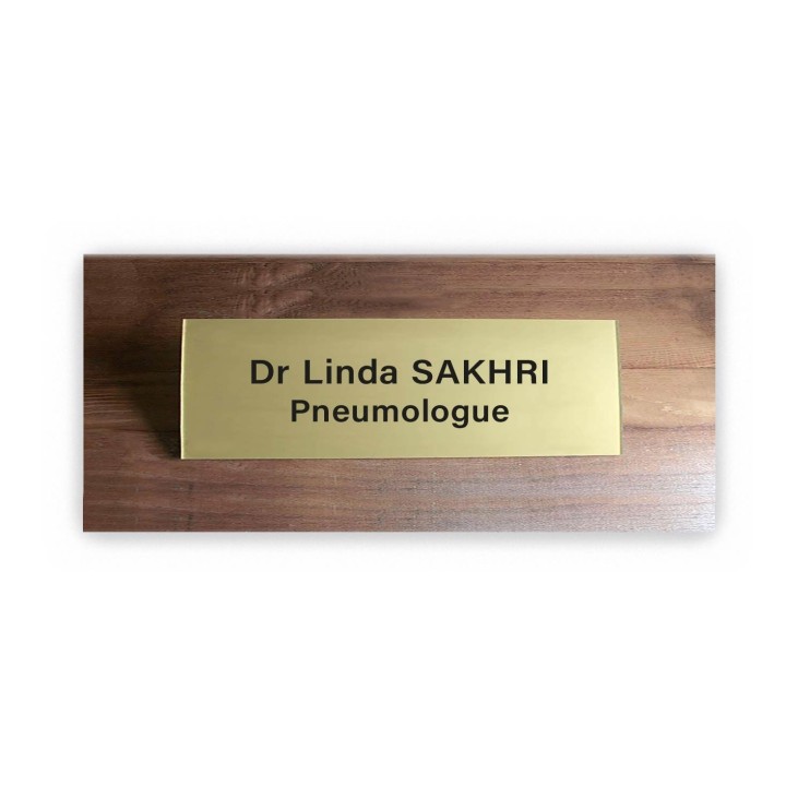 PLAQUE DE PORTE en plexiglas OR LETTRES NOIRES de 160x55 mm gravure Grenoble