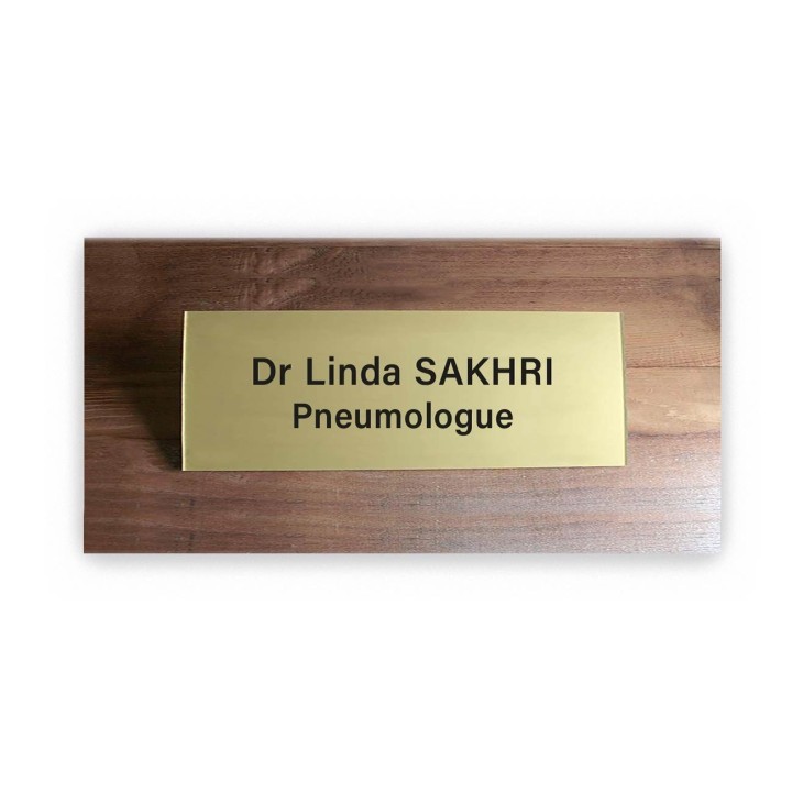 PLAQUE  PORTE cabinet médical en plexiglas OR LETTRES NOIRES de 160x55 mm gravure Grenoble