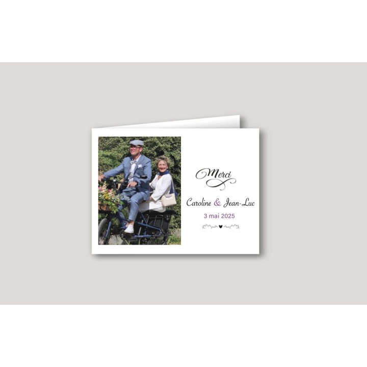 CARTE REMERCIEMENTS  mariage DESIGN CYCLISTE couple en ballade à vélo