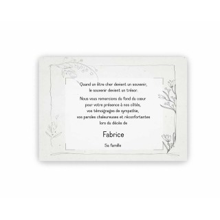 CARTE REMERCIEMENTS DECES MALYS PERSONNALISEE  POUR DES CONDOLEANCES