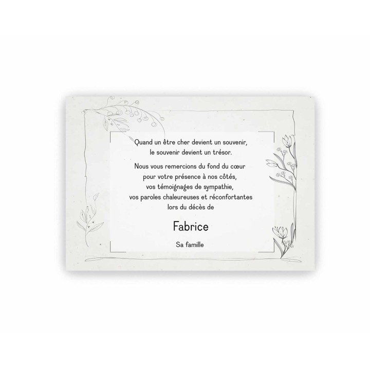 CARTE REMERCIEMENTS DECES MALYS PERSONNALISEE  POUR DES CONDOLEANCES