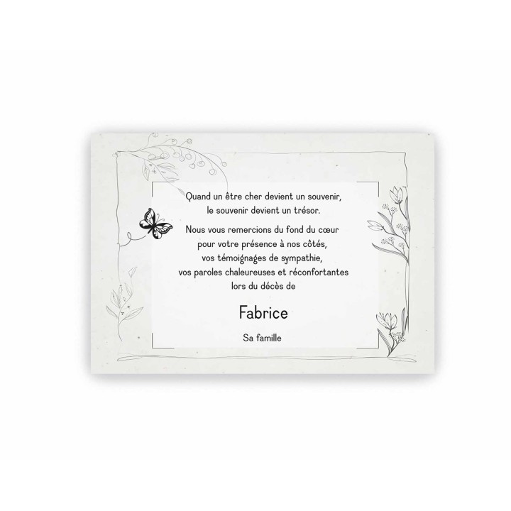 CARTE REMERCIEMENTS DECES MALYS PERSONNALISEE   BEAU PAPILLON POUR DES CONDOLEANCES