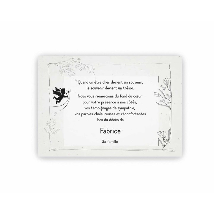 CARTE REMERCIEMENTS DECES MALYS PERSONNALISEE BEL ANGE POUR DES CONDOLEANCES