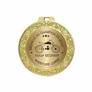 Médaille MOTO en métal doré OR, personnalisée nom, prénom a Grenoble