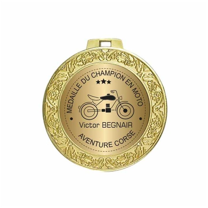 Médaille MOTO en métal doré OR, personnalisée nom, prénom a Grenoble