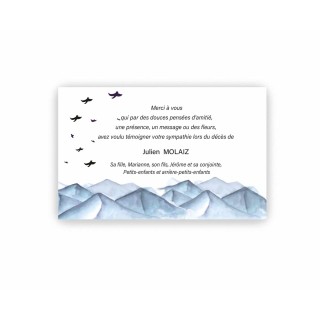 Carte remerciements décès Montagne en aquarelle des ALPES FRANCAISES