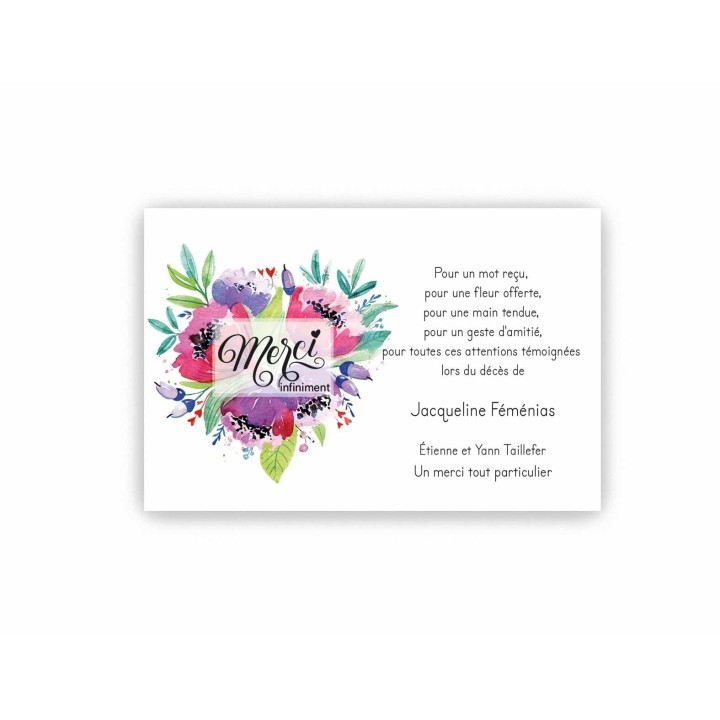 CARTE REMERCIEMENT DECES FLEURS AQUARELLE MERCI INFINIMENT