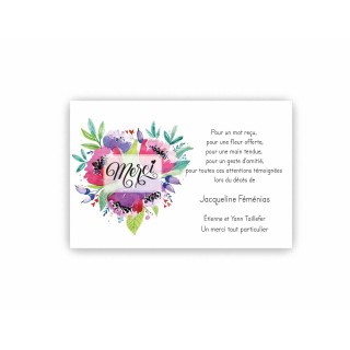 CARTE REMERCIEMENT DECES FLEURS AQUARELLE MERCI DE TOUT COEUR