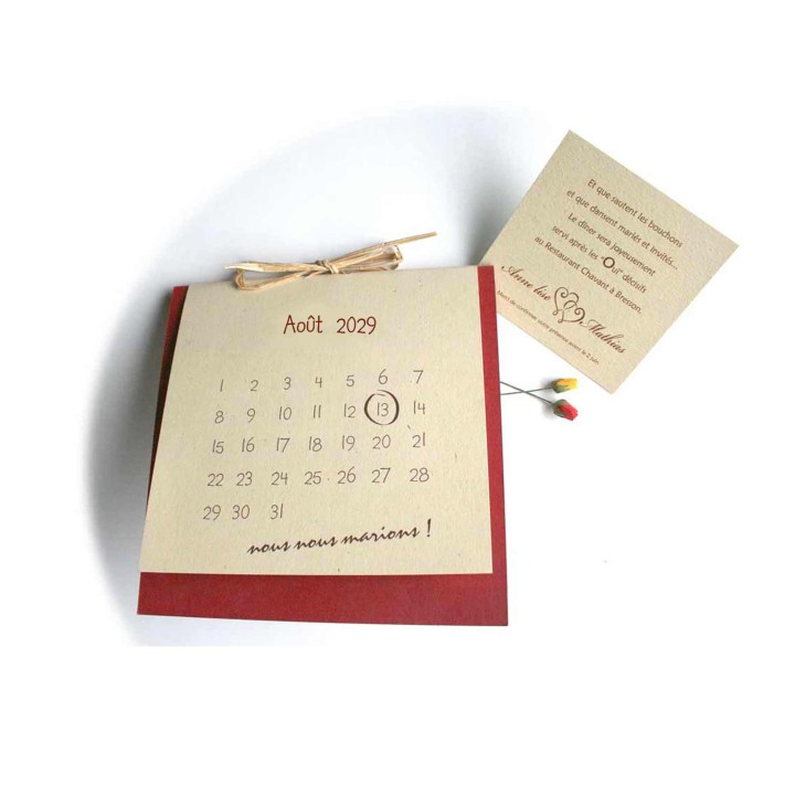 FAIRE PART MARIAGE CALENDRIER LOVELY ROUGE PASSION