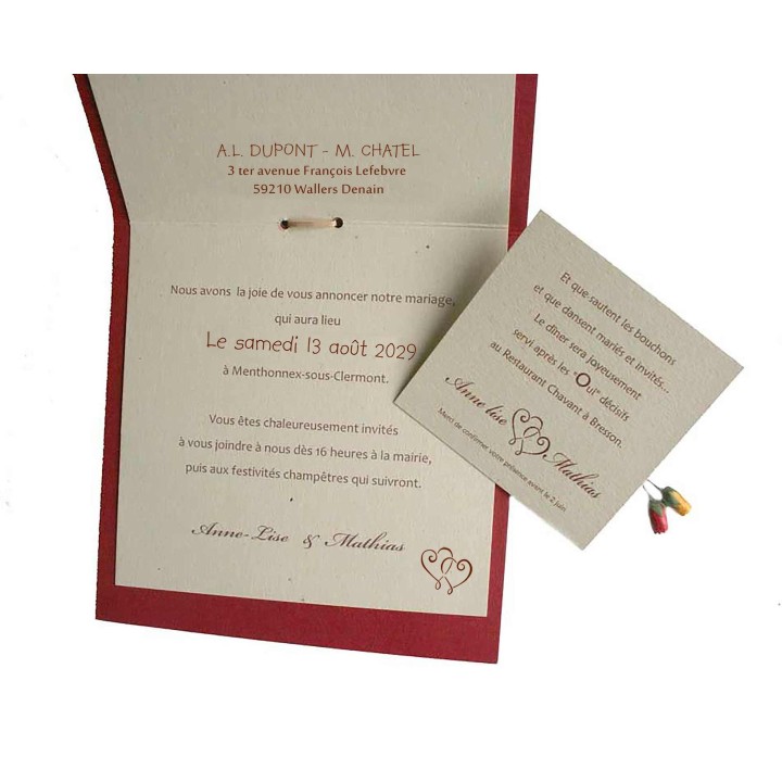 FAIRE PART CALENDRIER MARIAGE LOVELY ROUGE PASSION et crème