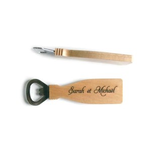 Décapsuleur,  ouvre bouteille en bois en bois de hêtre gravé