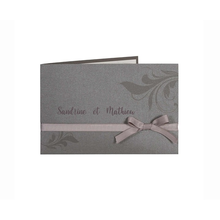 Pochette mariage GRIS ANTRACITHE, personnalise ruban toile