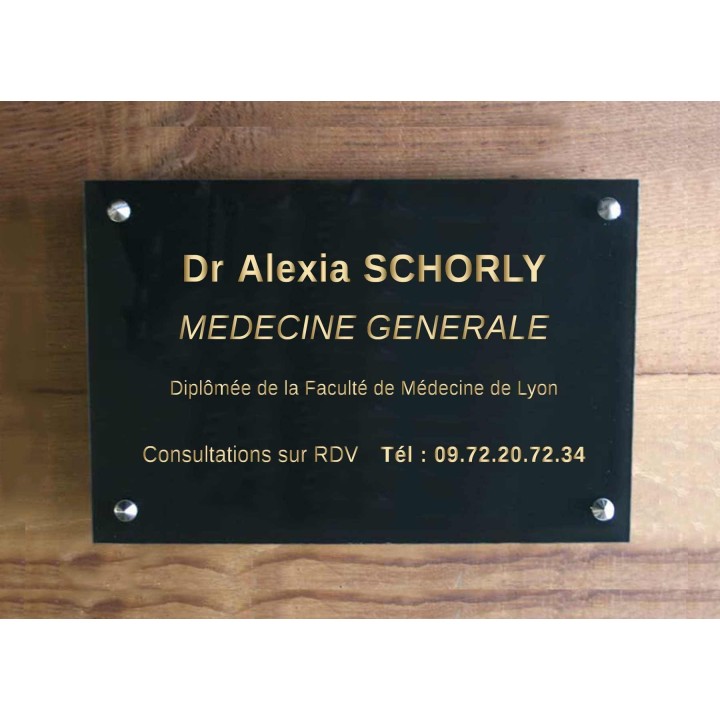 plaque professionnelle plexiglas noire, lettres OR