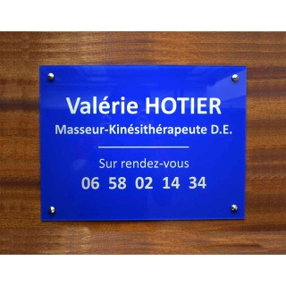 plaque professionnelle plexiglas bleu, Lettres blanches