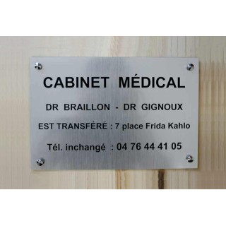 plaque professionnelle PCV ARGENT, gravure noire