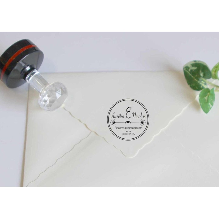 Tampon scrapbooking 2 prénoms, mariés, date de mariage