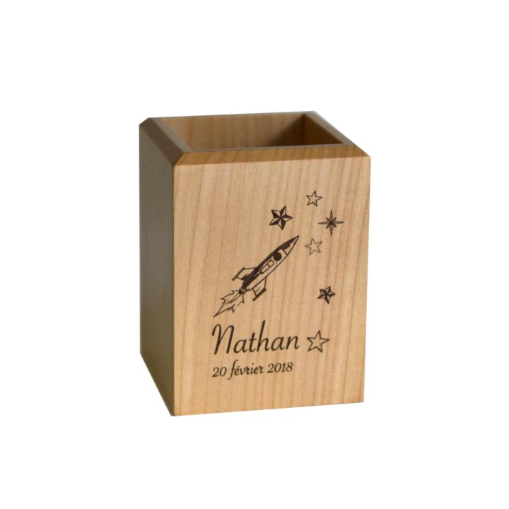 pot à crayon en bois de hêtre gravé, personnalisé LOGO
