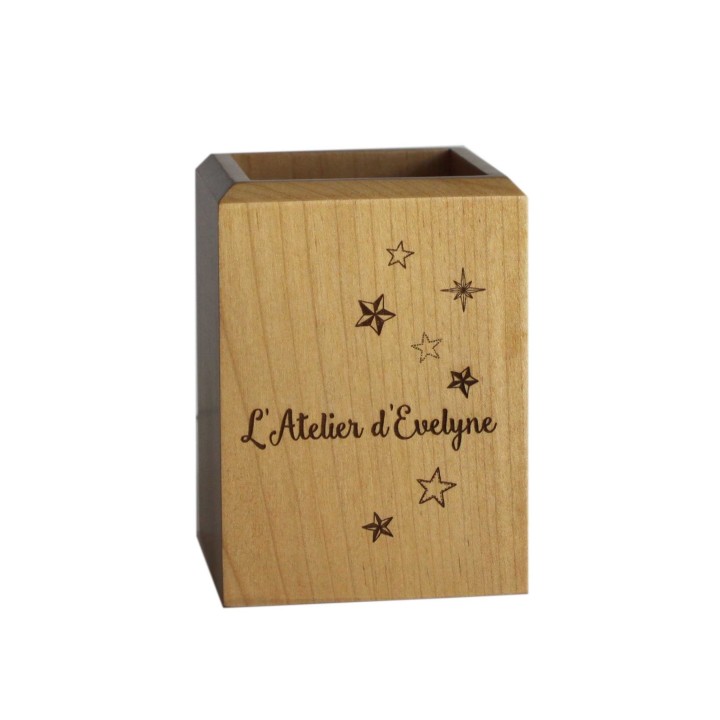 Pot à crayon en bois de hêtre gravé, design des étoiles A GRENOBLE