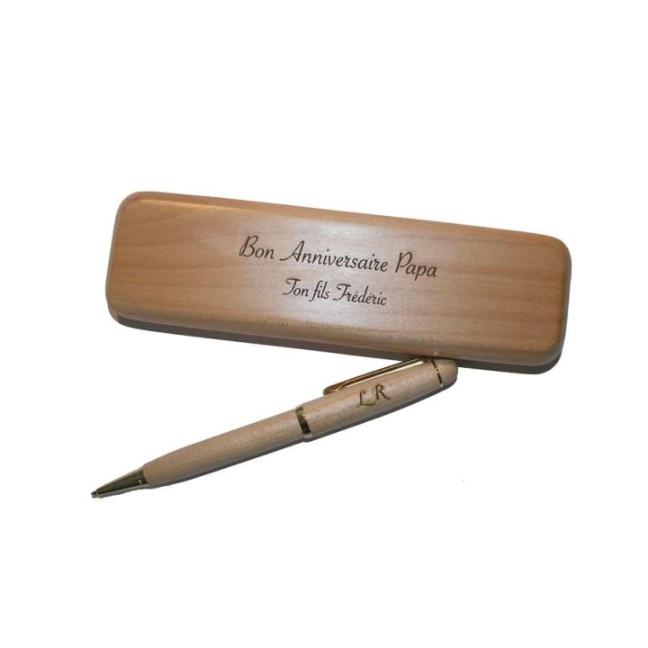 parure de stylo bille en bois de hêtre gravé