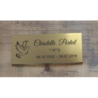 plaque columbarium la colombe gravée, plaque funéraire