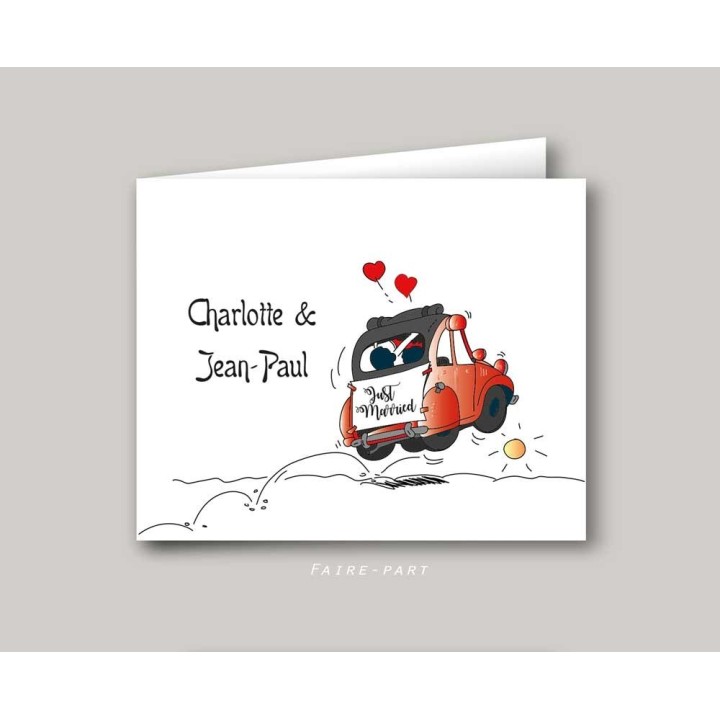 Faire part mariage 2CV retro rouge