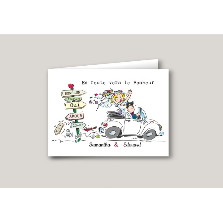 Faire part mariage en voiture décapotable COCCINELLE VW