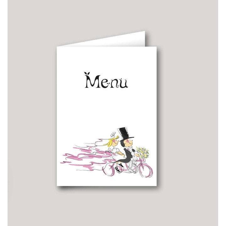 Carte menu mariage en vélo