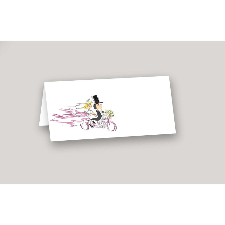 Marque-place mariage les maries en vélo