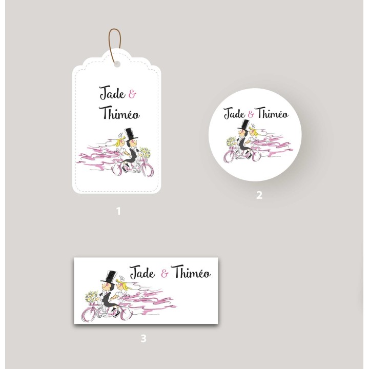 Étiquette les maries en vélo